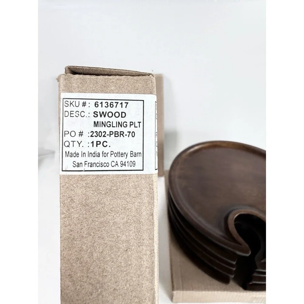 Pottery Barn Mingling Plates Espresso Wood Set of 6 Wine Glass Holder Party
